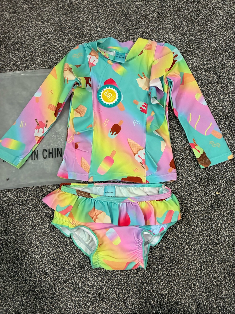 Kids Rainbow Ice Cream Rash Guard Swim Set - Multicolor